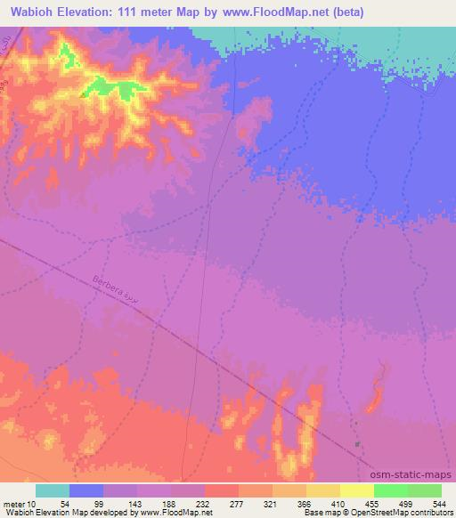 Wabioh,Somalia Elevation Map