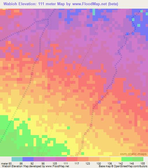 Wabioh,Somalia Elevation Map