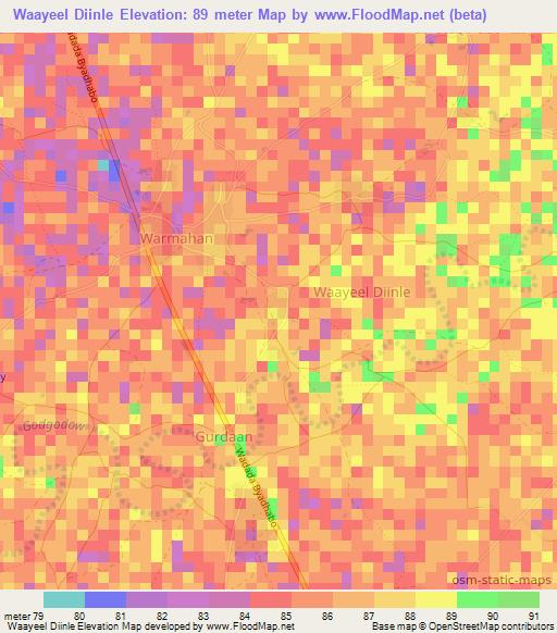 Waayeel Diinle,Somalia Elevation Map