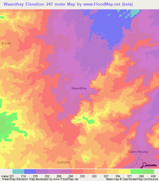 Waandhay,Somalia Elevation Map