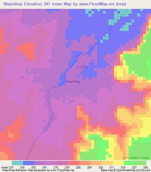 Waandhay,Somalia Elevation Map