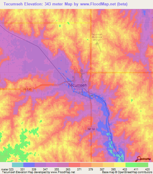 Elevation of Tecumseh,US Elevation Map, Topography, Contour