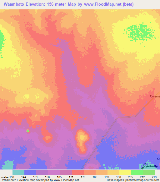 Waambato,Somalia Elevation Map