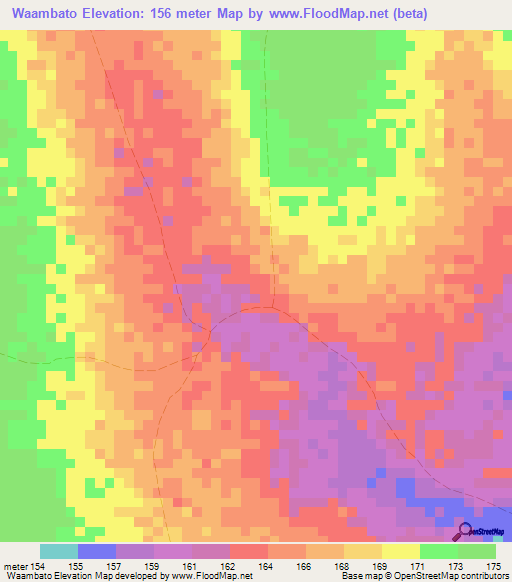 Waambato,Somalia Elevation Map