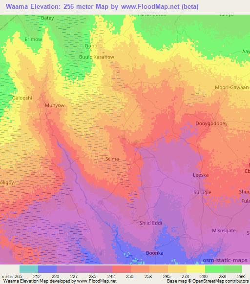 Waama,Somalia Elevation Map