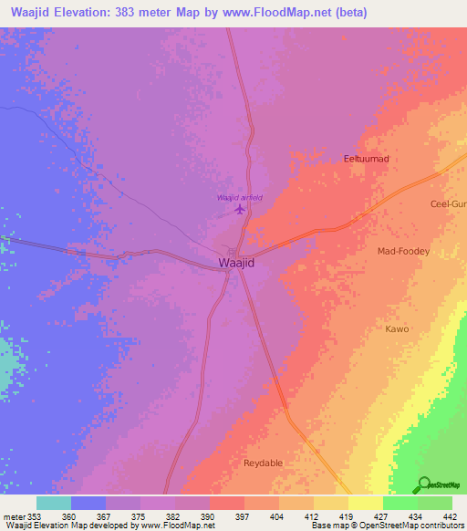 Waajid,Somalia Elevation Map