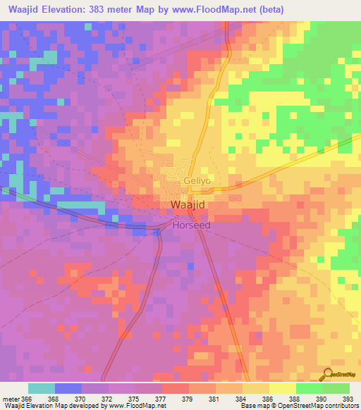 Waajid,Somalia Elevation Map