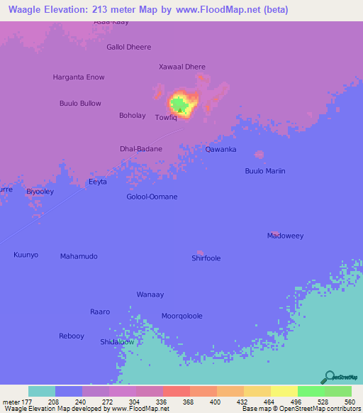 Waagle,Somalia Elevation Map