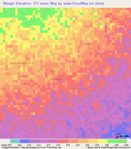 Waagle,Somalia Elevation Map