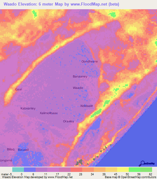Waado,Somalia Elevation Map