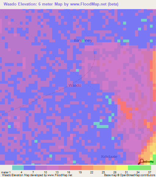 Waado,Somalia Elevation Map