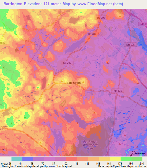 Barrington,US Elevation Map