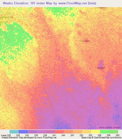 Waabo,Somalia Elevation Map