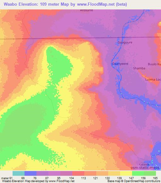 Waabo,Somalia Elevation Map