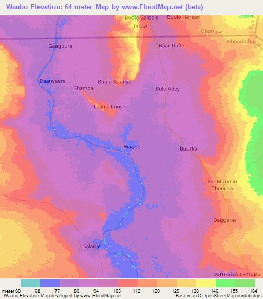 Waabo,Somalia Elevation Map