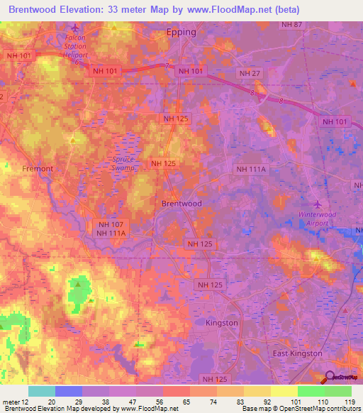 Brentwood,US Elevation Map