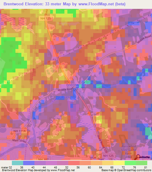 Brentwood,US Elevation Map