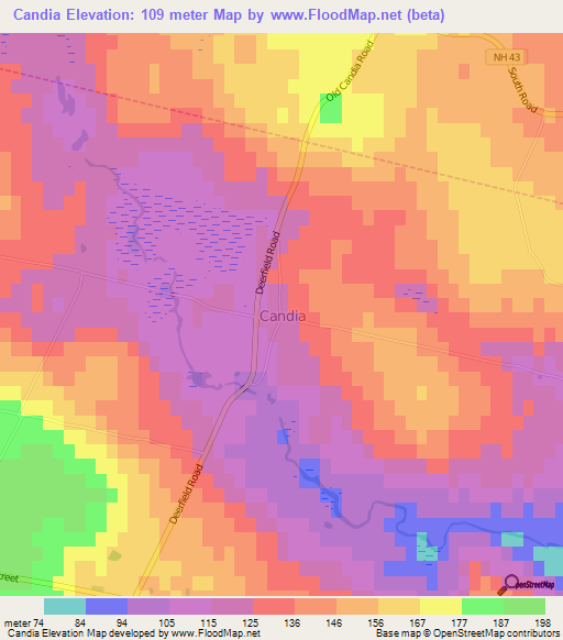 Candia,US Elevation Map