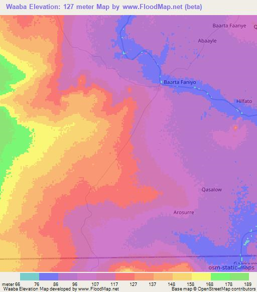Waaba,Somalia Elevation Map