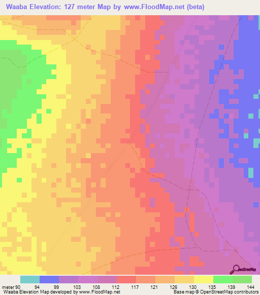 Waaba,Somalia Elevation Map
