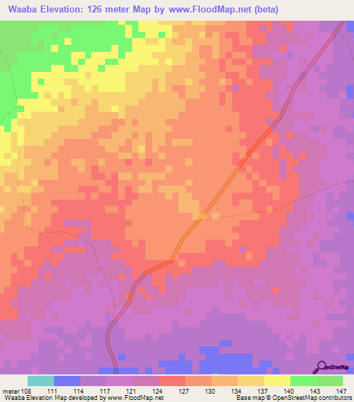 Waaba,Somalia Elevation Map