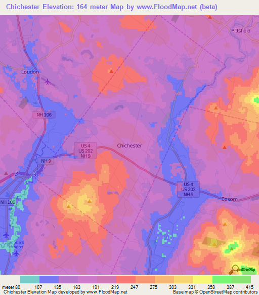 Chichester,US Elevation Map