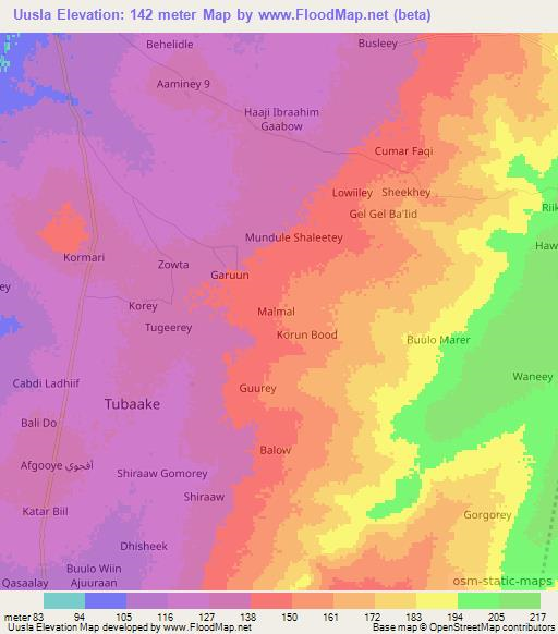 Uusla,Somalia Elevation Map