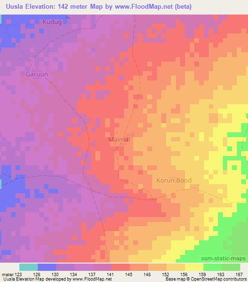 Uusla,Somalia Elevation Map