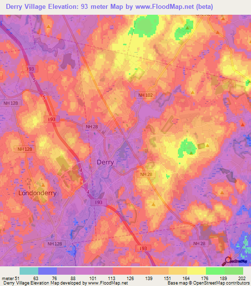 Derry Village,US Elevation Map