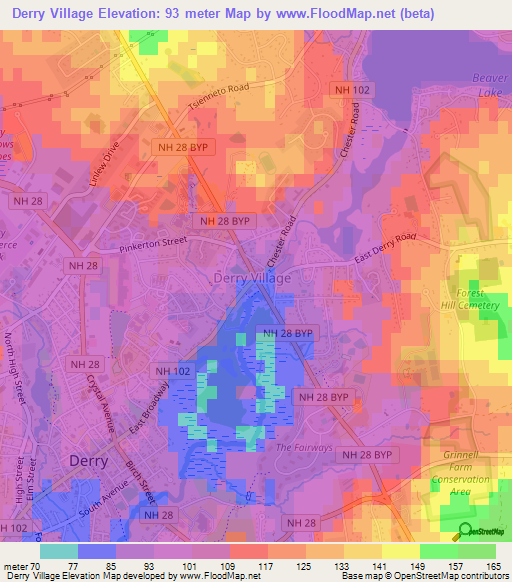 Derry Village,US Elevation Map