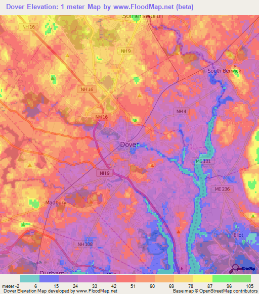 Dover,US Elevation Map