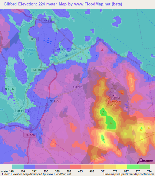 Gilford,US Elevation Map
