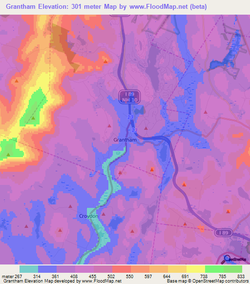 Grantham,US Elevation Map