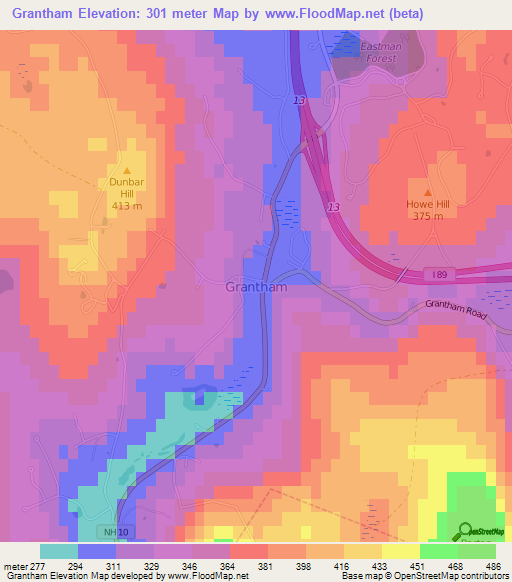Grantham,US Elevation Map
