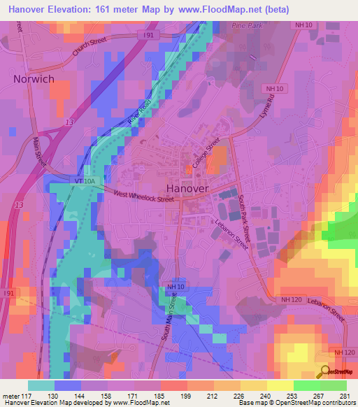 Hanover,US Elevation Map