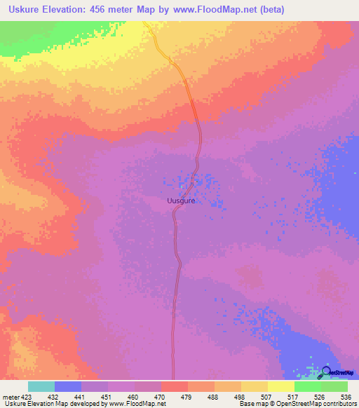 Uskure,Somalia Elevation Map