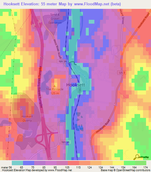 Elevation of Hooksett,US Elevation Map, Topography, Contour