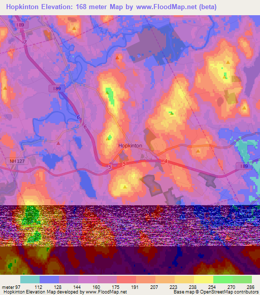 Hopkinton,US Elevation Map