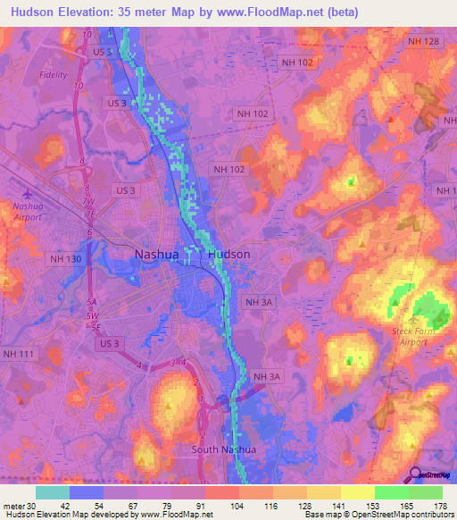 Hudson,US Elevation Map