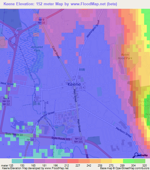 Keene,US Elevation Map
