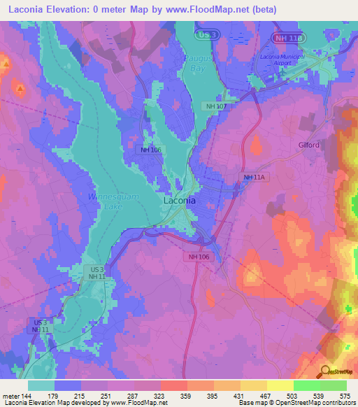 Elevation of Laconia,US Elevation Map, Topography, Contour
