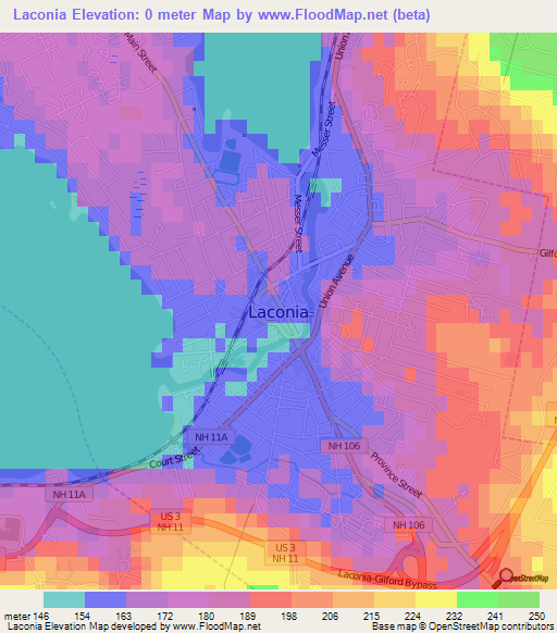 Elevation of Laconia,US Elevation Map, Topography, Contour