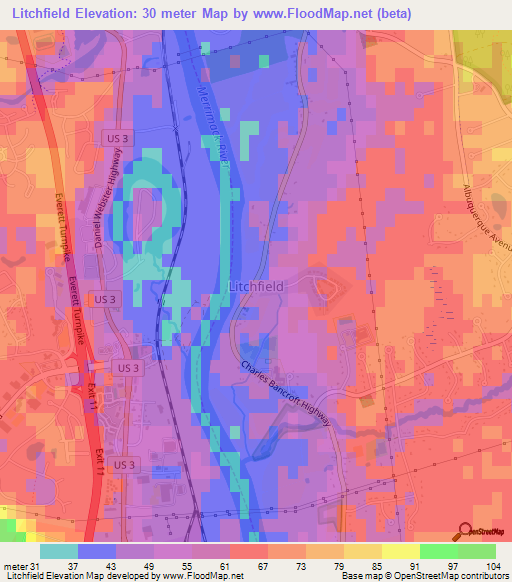 Litchfield,US Elevation Map
