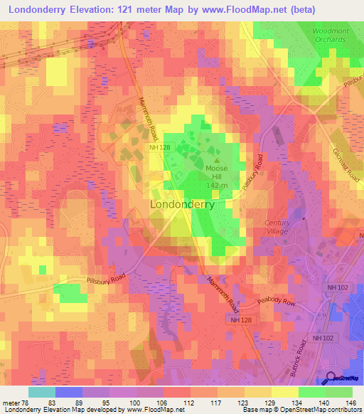 Londonderry,US Elevation Map