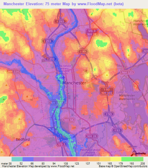 Manchester,US Elevation Map