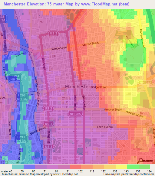 Manchester,US Elevation Map