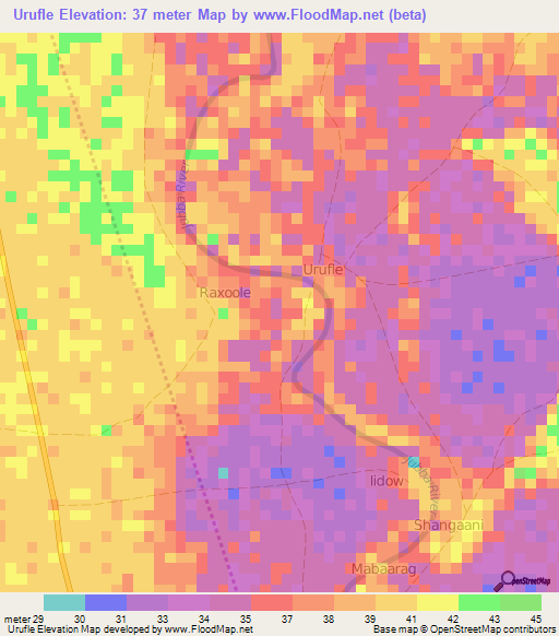 Urufle,Somalia Elevation Map