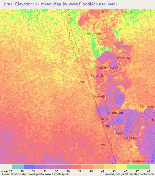 Uruai,Somalia Elevation Map