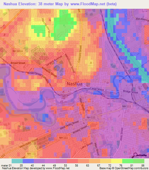Nashua,US Elevation Map