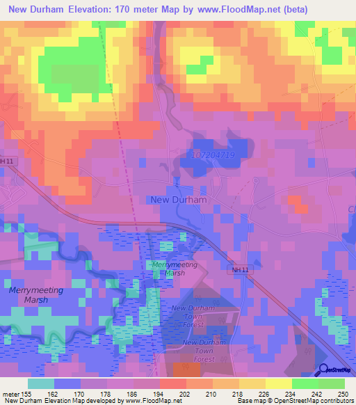 New Durham,US Elevation Map